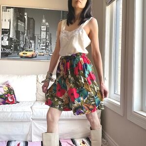 Vintage silk floral print shorts
